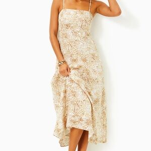 NWT LILLY PULITZER JORGIAN LINEN MIDI DRESS SIZE 6 SAND BAR PALM BEACH PARADISE